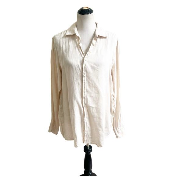 Club Room Luxury 100% Linen Button Down Long Sleeve Light Beige Coastal Boho - Picture 1 of 11